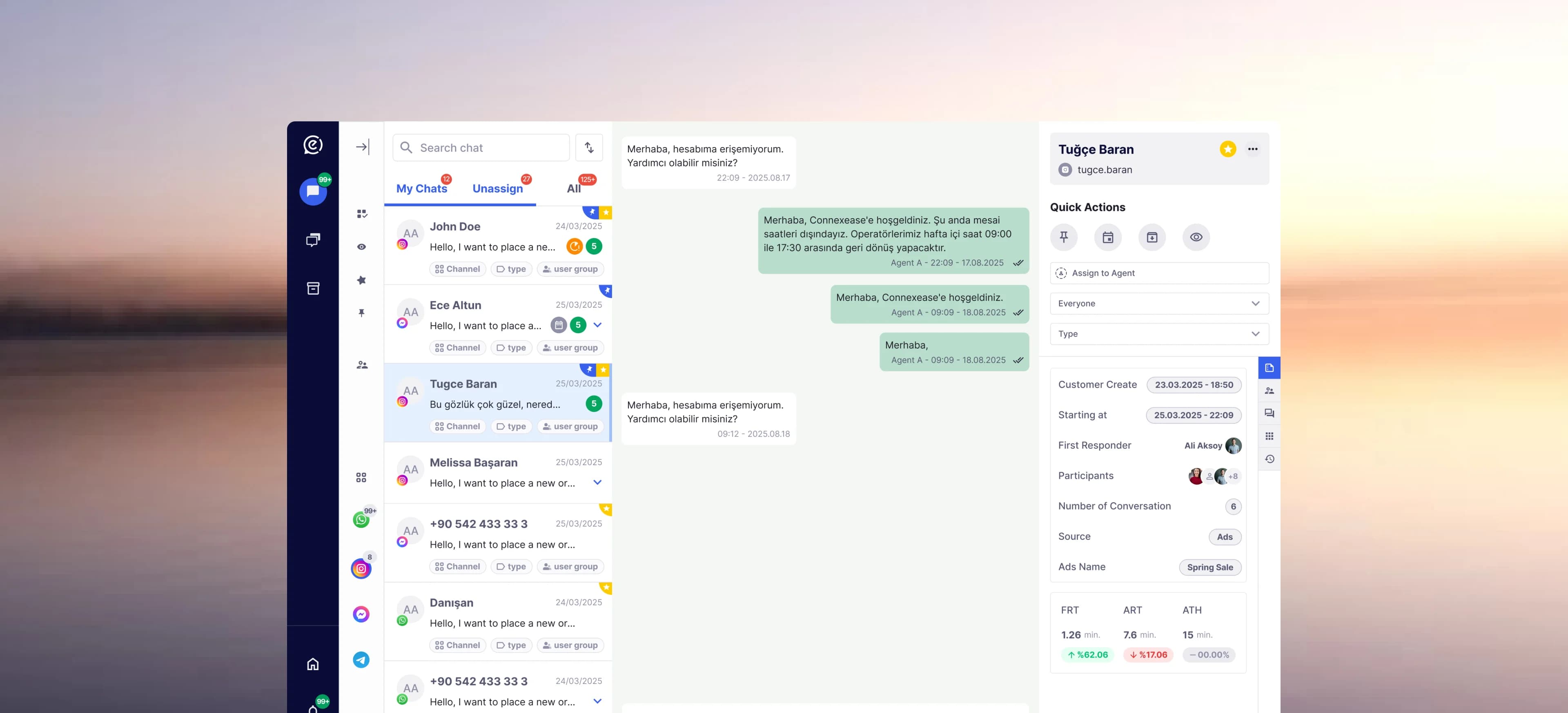 WhatsApp, sosyal mesajlaşma kanalları ve canlı destek aynı yerde.